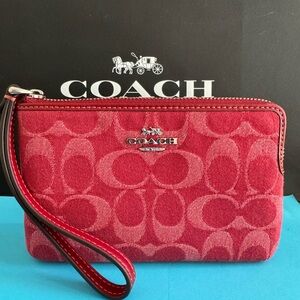 Coach Red Signature Wristlet Pouch